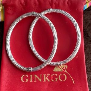 Ginkgo 2 pieces of Silver Bangles, braided design